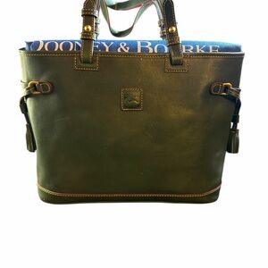 Dooney & Bourke Olive Green Leather Shoulder Bag With Dusty